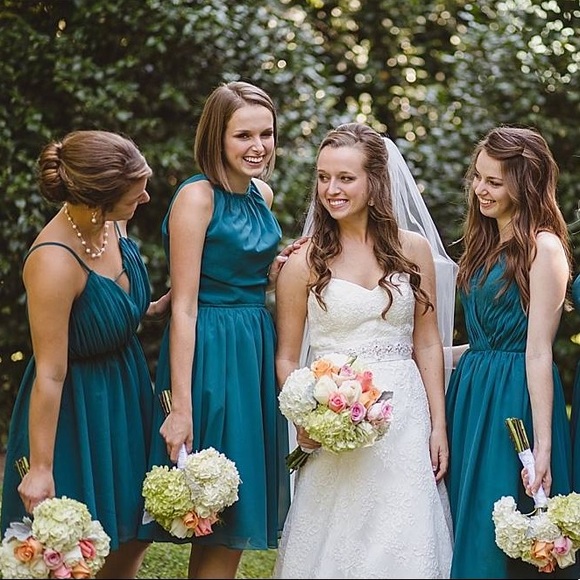 RESERVED Keyhole Chiffon Tea-length Dress Jade Green Size 4 - Picture 4 of 5